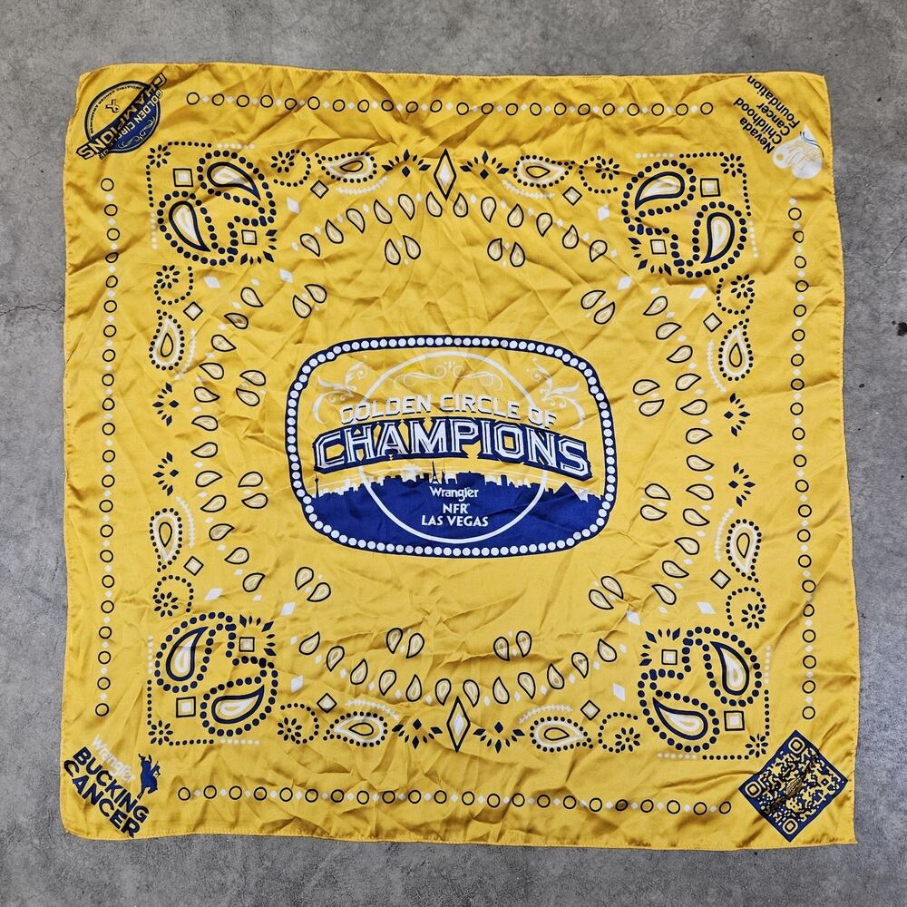 Wrangler Bucking Cancer NFR Golden Circle of Champions Bandana 31" X 31"